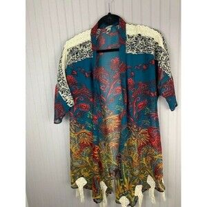 Gimmicks By BKE Womens Size S Open Front Cardigan Top Floral Short Sleeve